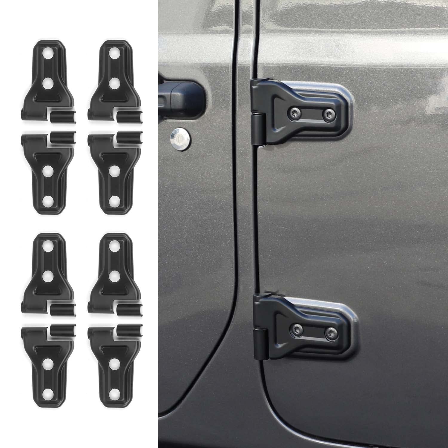 RT-TCZ Jeep hinge cover front view with rugged matte black finish.