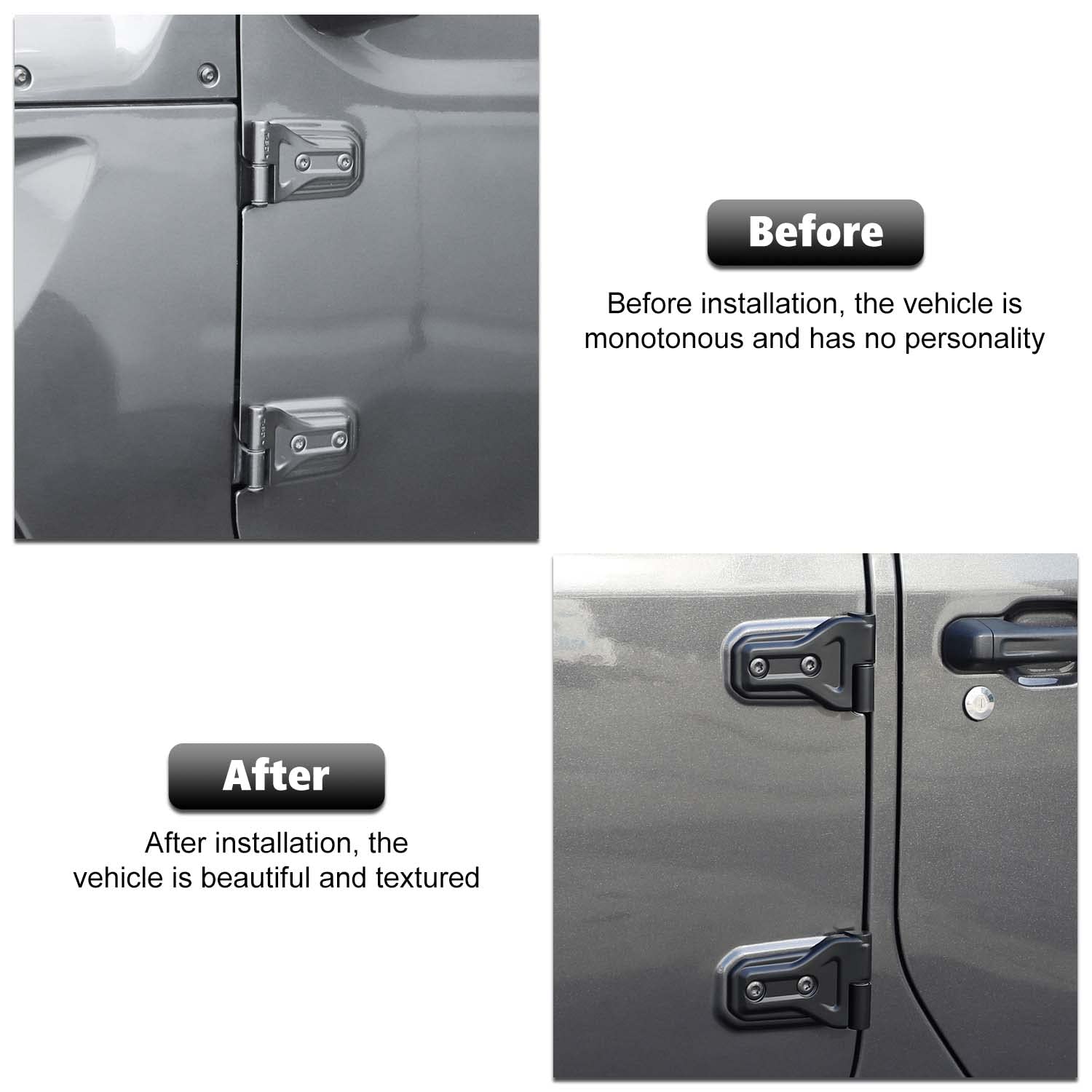 RT-TCZ Jeep hinge cover rear view concealing hinges.