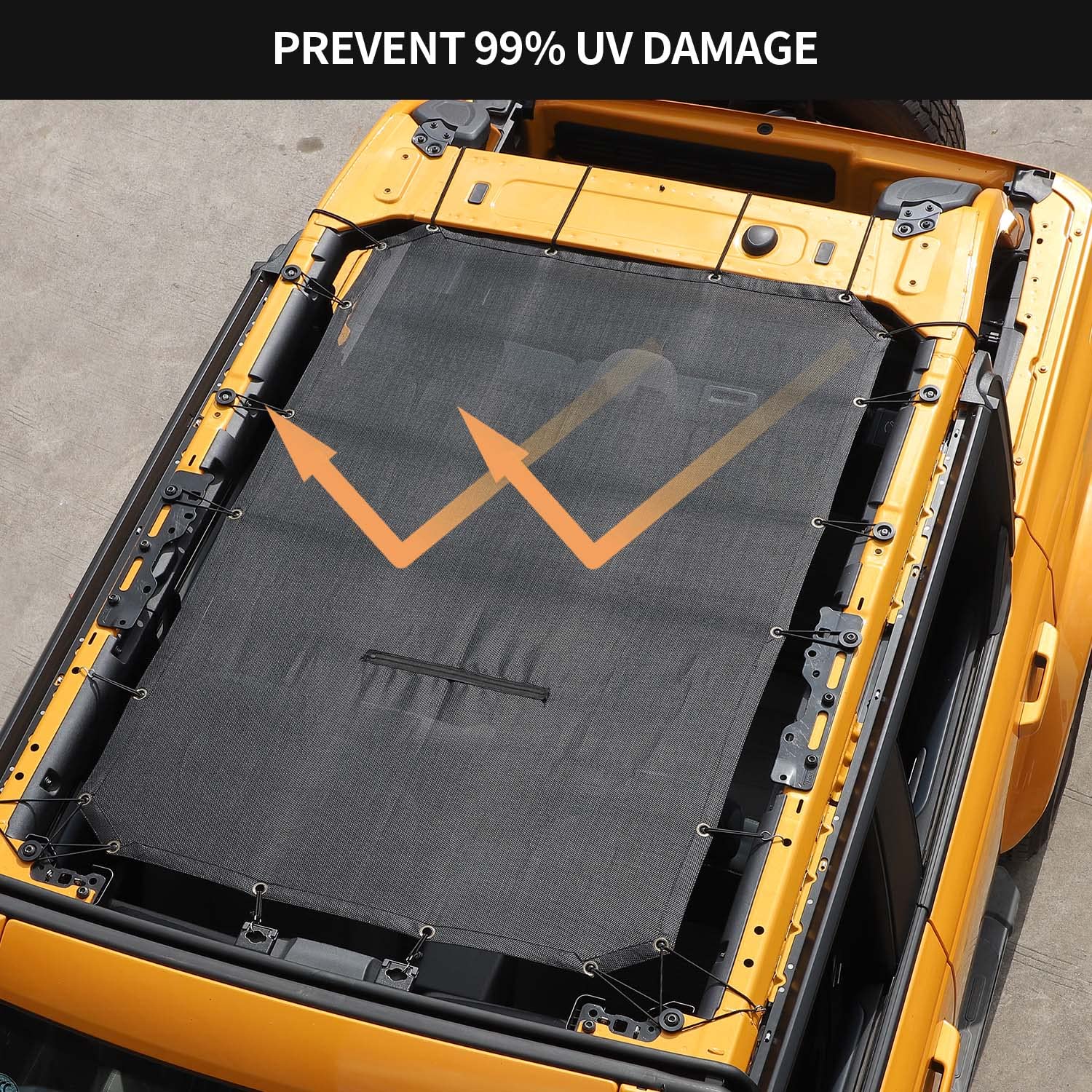 RT-TCZ sunshade bikini top roll bars secured with bungee cords