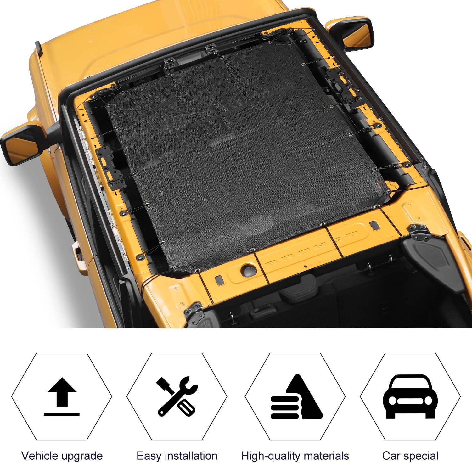 RT-TCZ sunshade bikini top installation close-up demonstrating tool-free setup