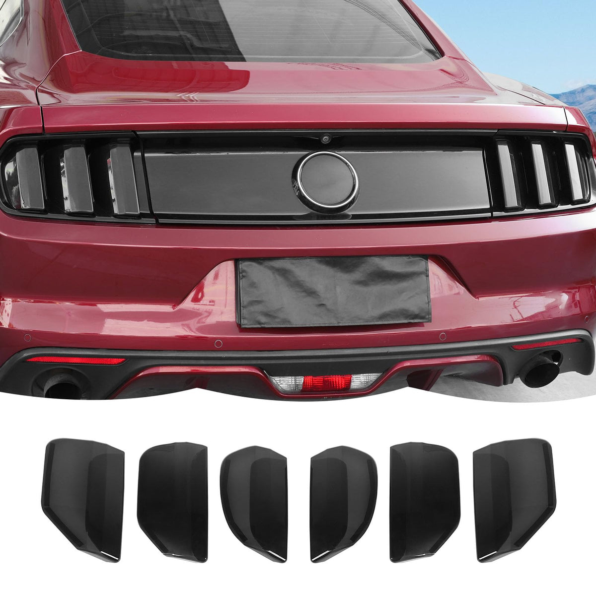RT-TCZ tail light cover for Mustang with smoked black finish maintains clear light visibility.