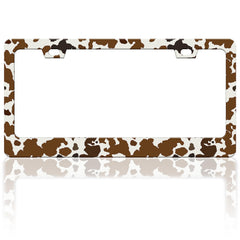 RTINRAN brown cow print license frame adds bold style and durability.