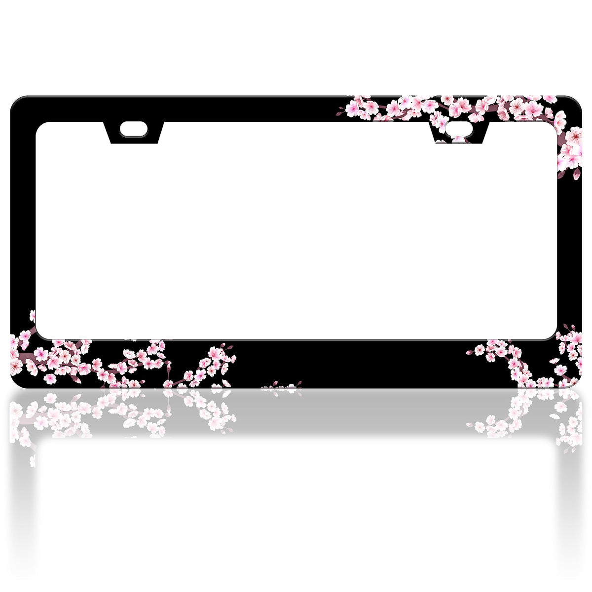 RTINRAN Cherry Blossoms license frame with pink flowers enhances car appearance.