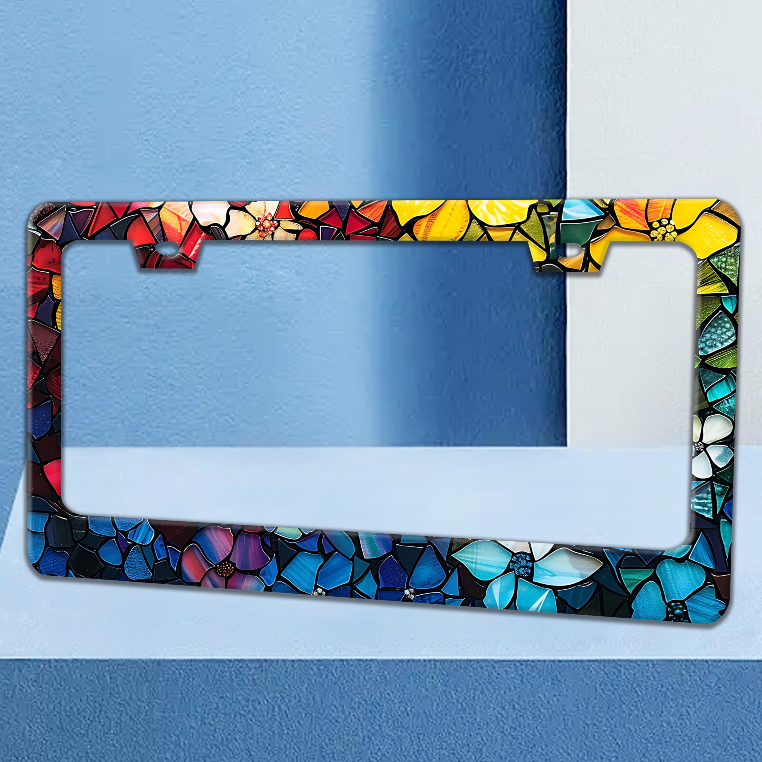 RTINRAN Colorful floral pattern frame highlights vibrant design for better plate visibility.