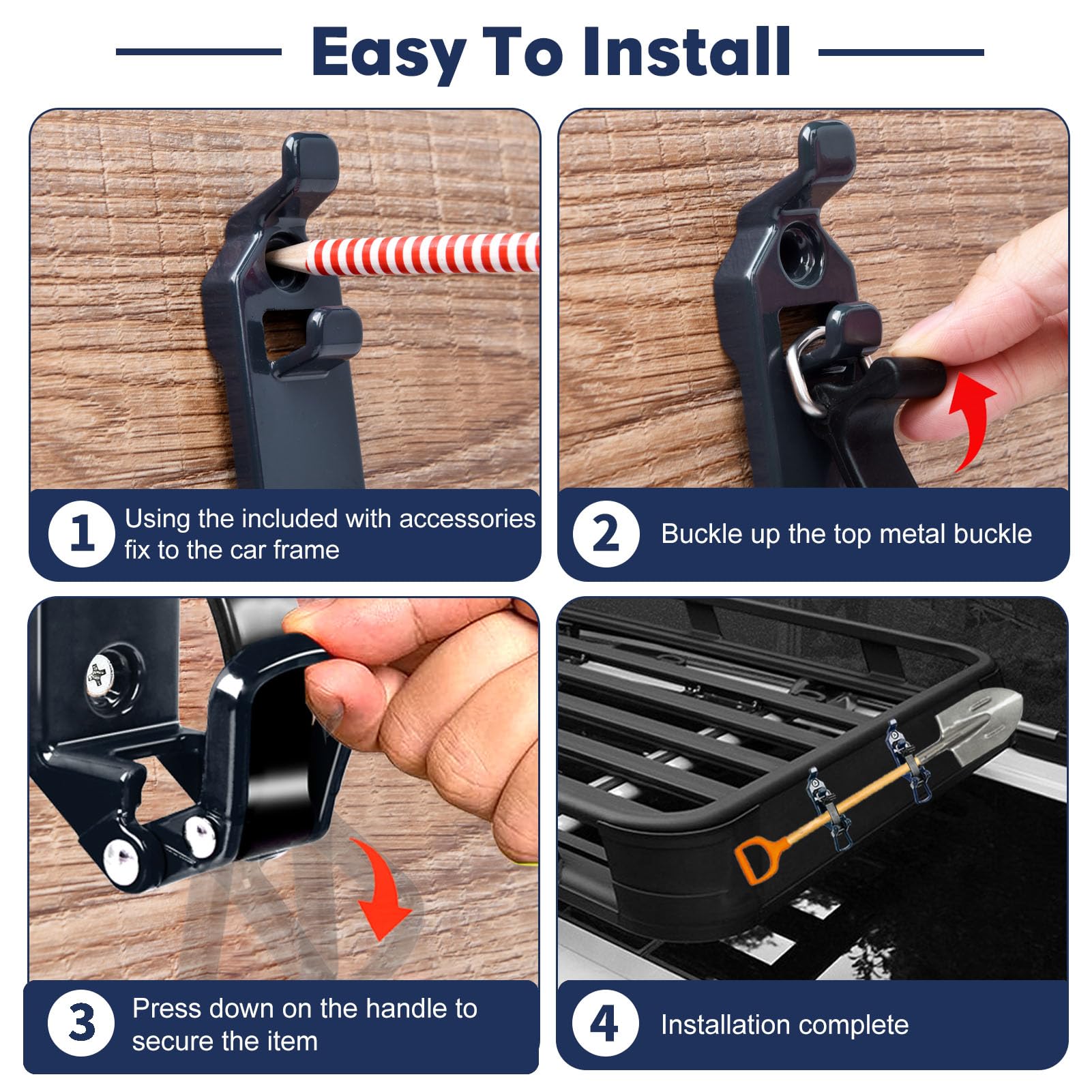 Rtshuok quick-release shovel holder enables fast access to essential gear.