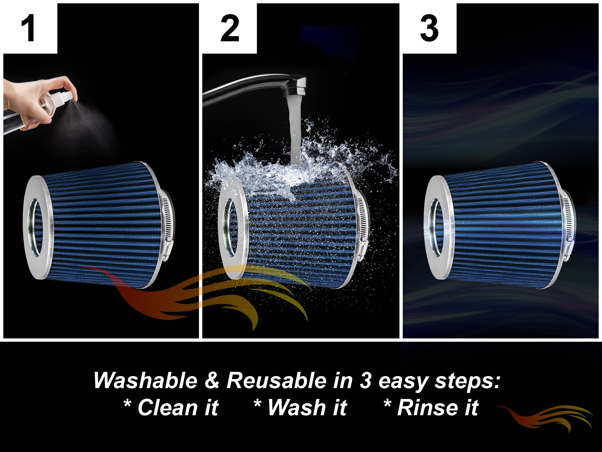 Rtunes Racing universal air intake filter cone fits many trucks for versatile use
