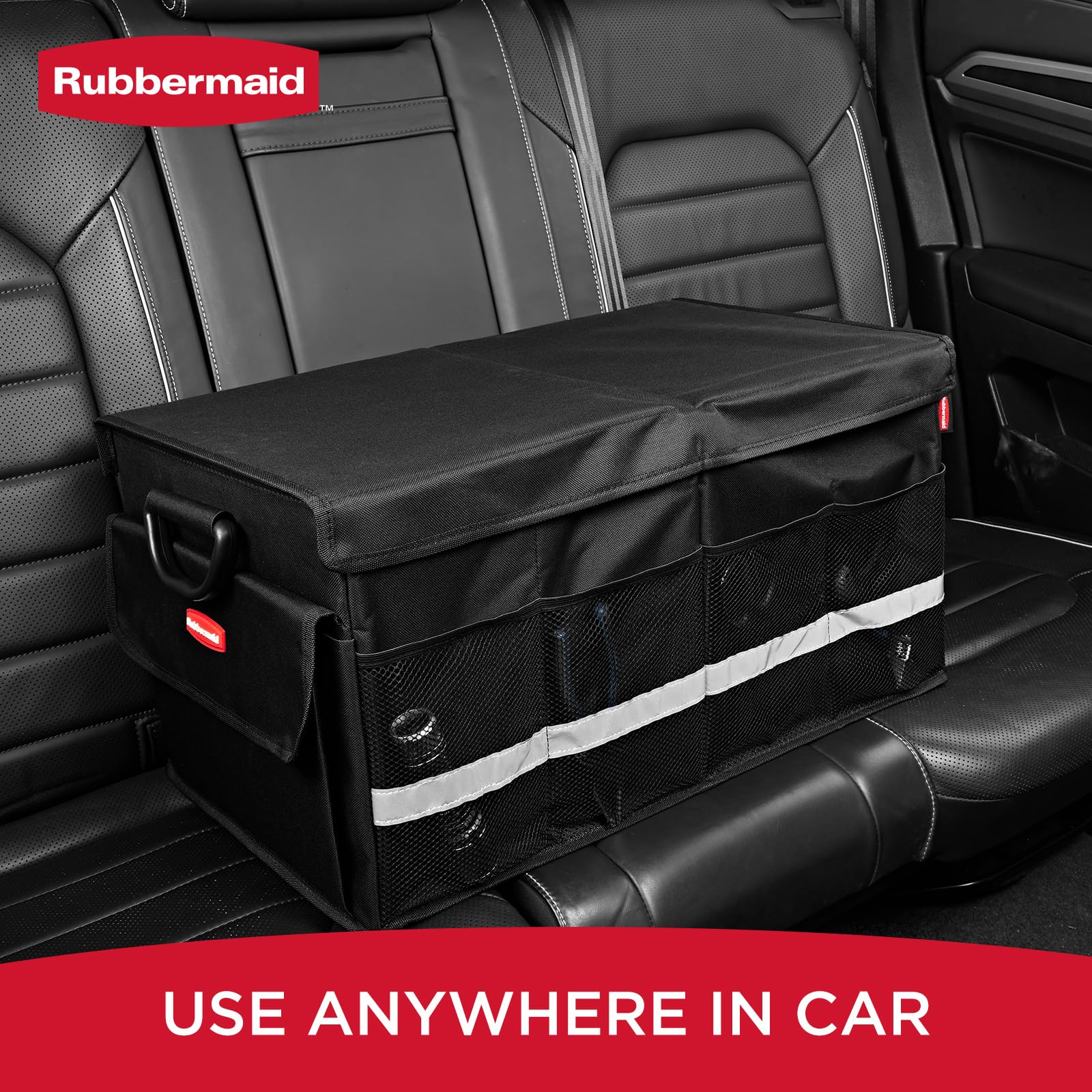 Rubbermaid car organizer with 3 compartments keeping items organized during trips