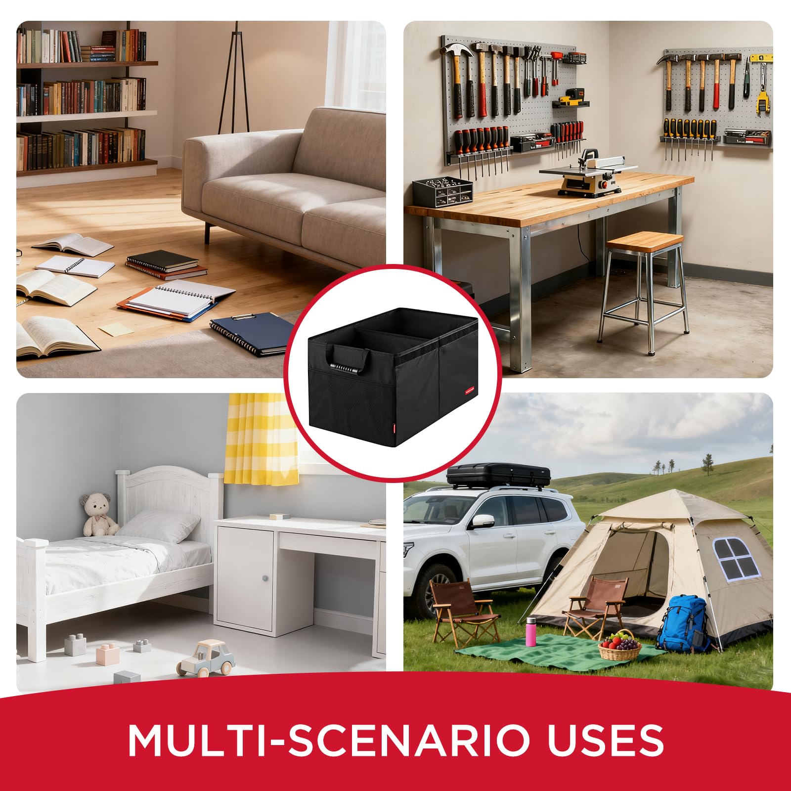 Rubbermaid car organizer keeps essentials within reach during family trips.