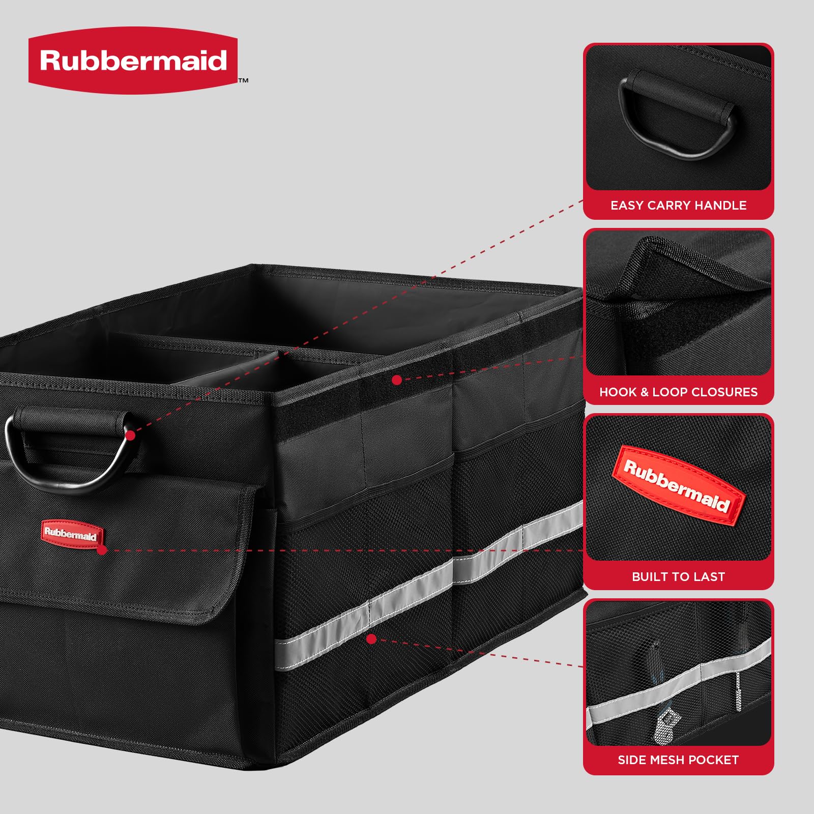 Rubbermaid car organizer mesh pockets secure small items and reduce clutter