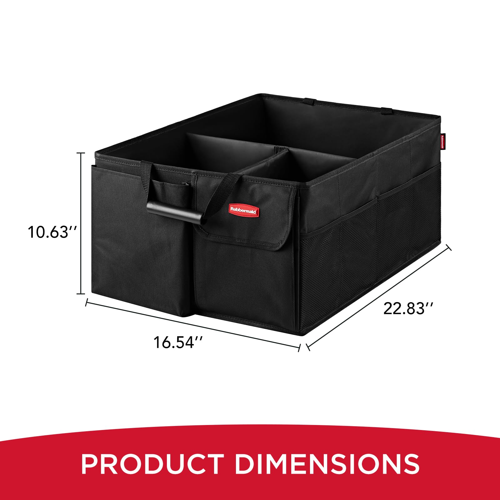 Rubbermaid collapsible design folds flat for compact storage when unused.