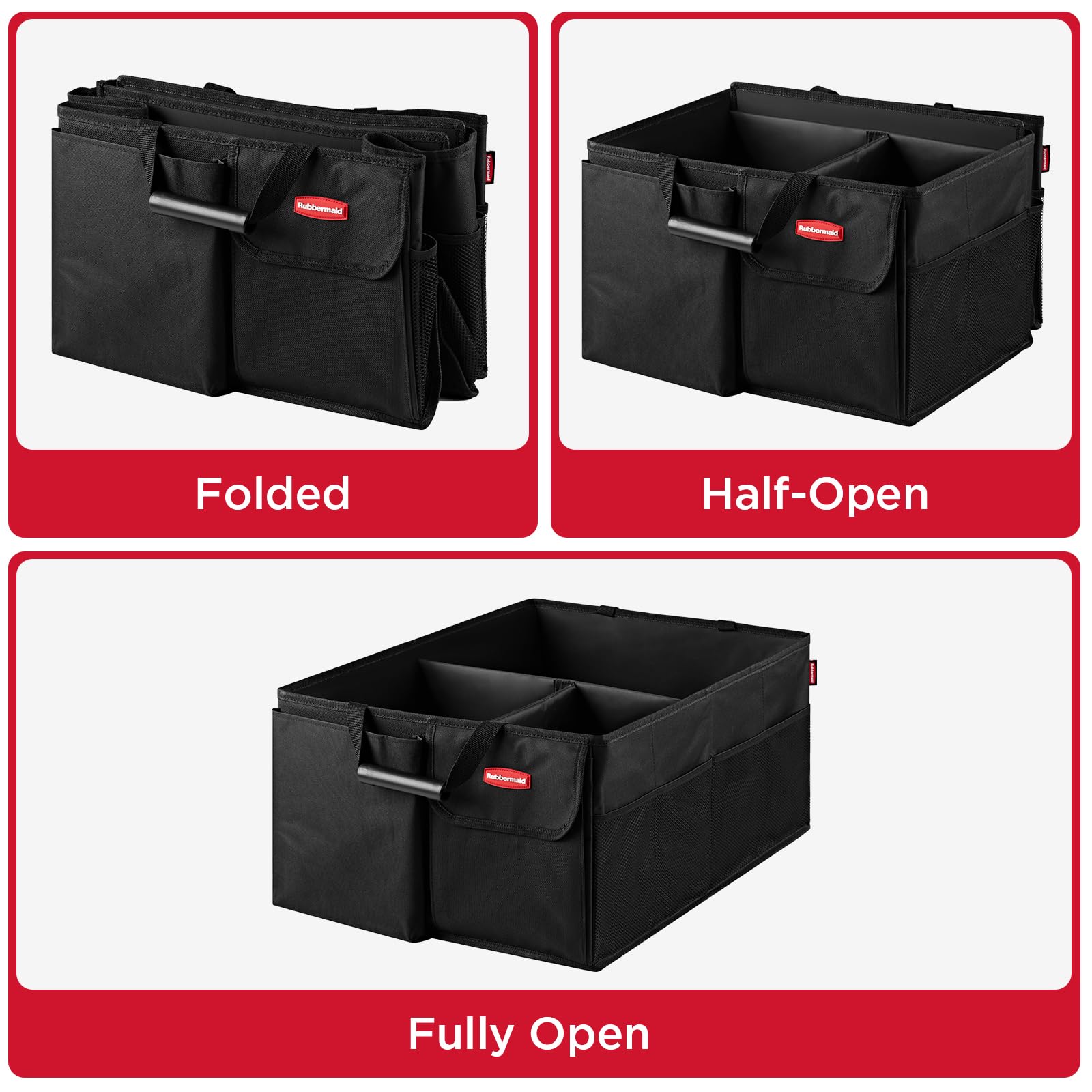 Rubbermaid SUV-van compatible organizer keeps gear organized on family trips.