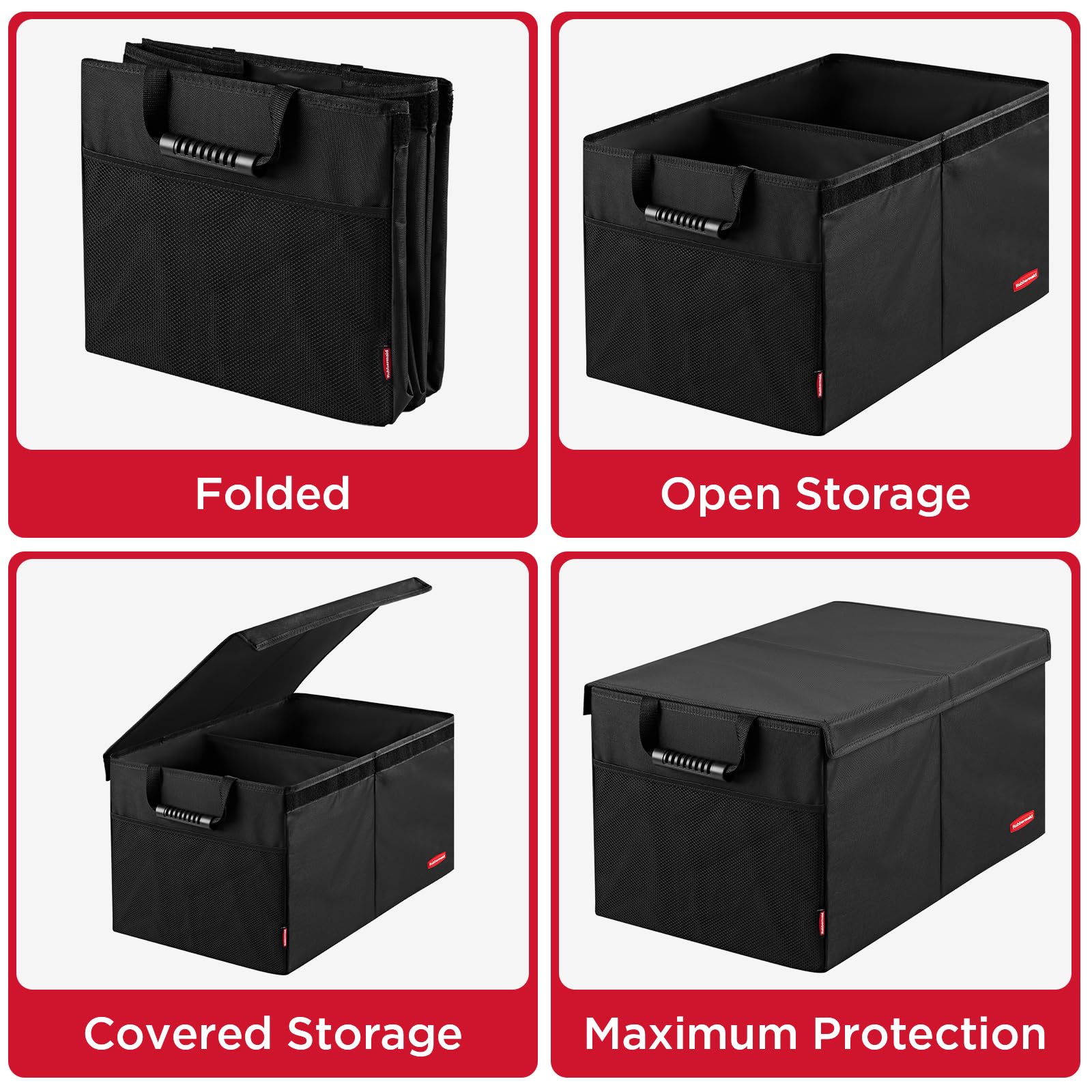 Rubbermaid vehicle-fit organizer versatile for cars, SUVs, and vans.