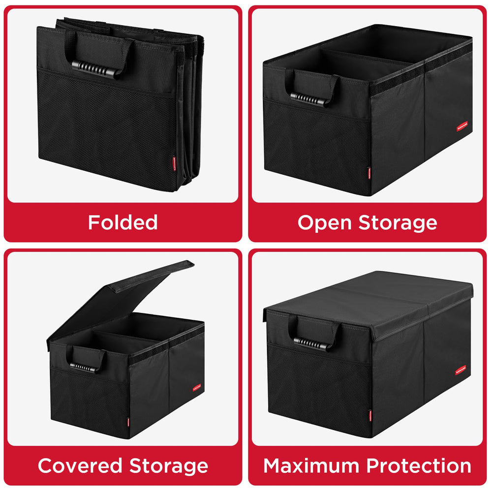 Rubbermaid vehicle-fit organizer versatile for cars, SUVs, and vans.