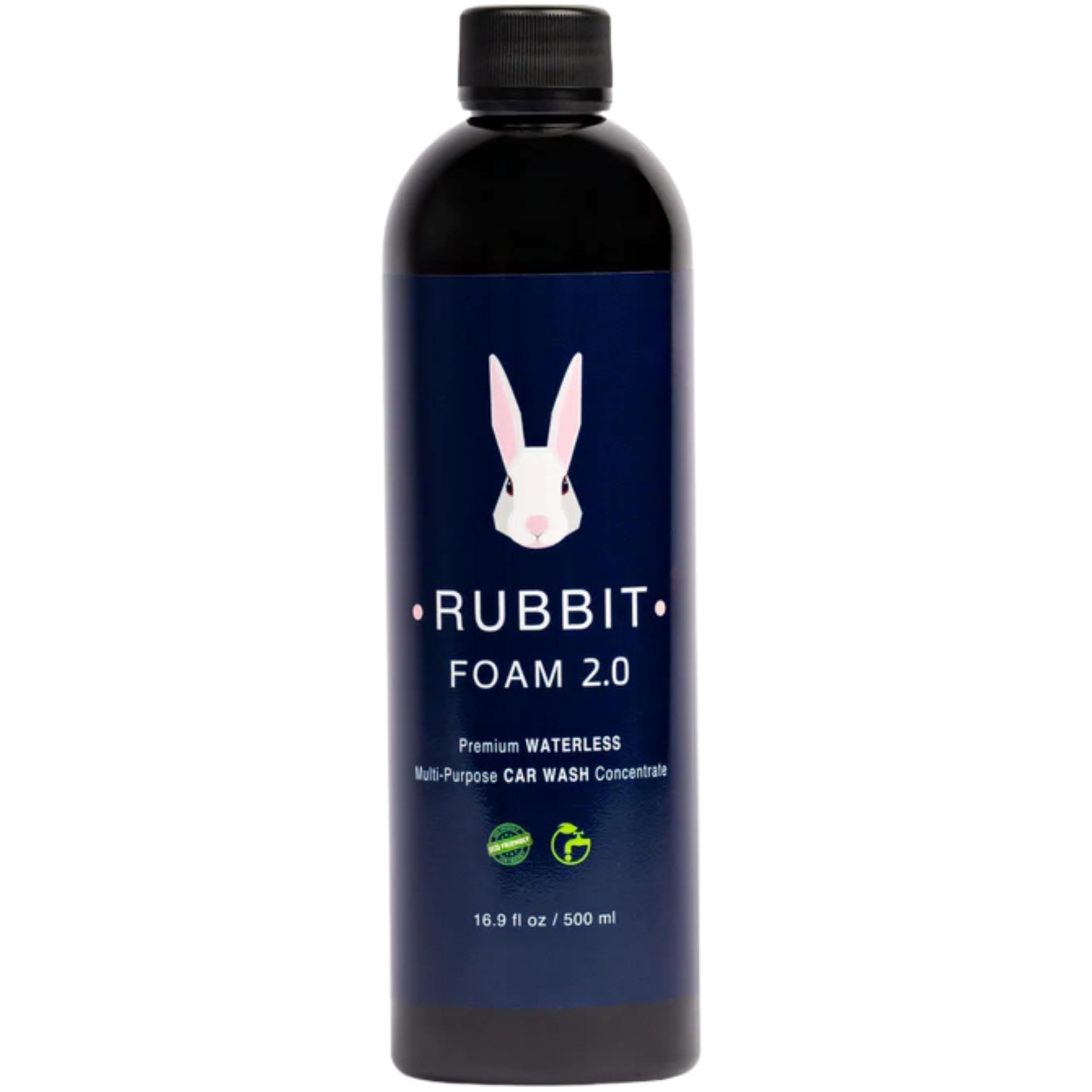 Rubbit Foam 2.0 bottle pouring, easy spray-ready concentrate for up to 25 washes.
