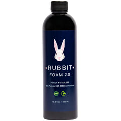 Rubbit Foam 2.0 bottle pouring, easy spray-ready concentrate for up to 25 washes.