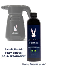 Rubbit Foam 2.0 foaming action on car surface lifting dirt without water.