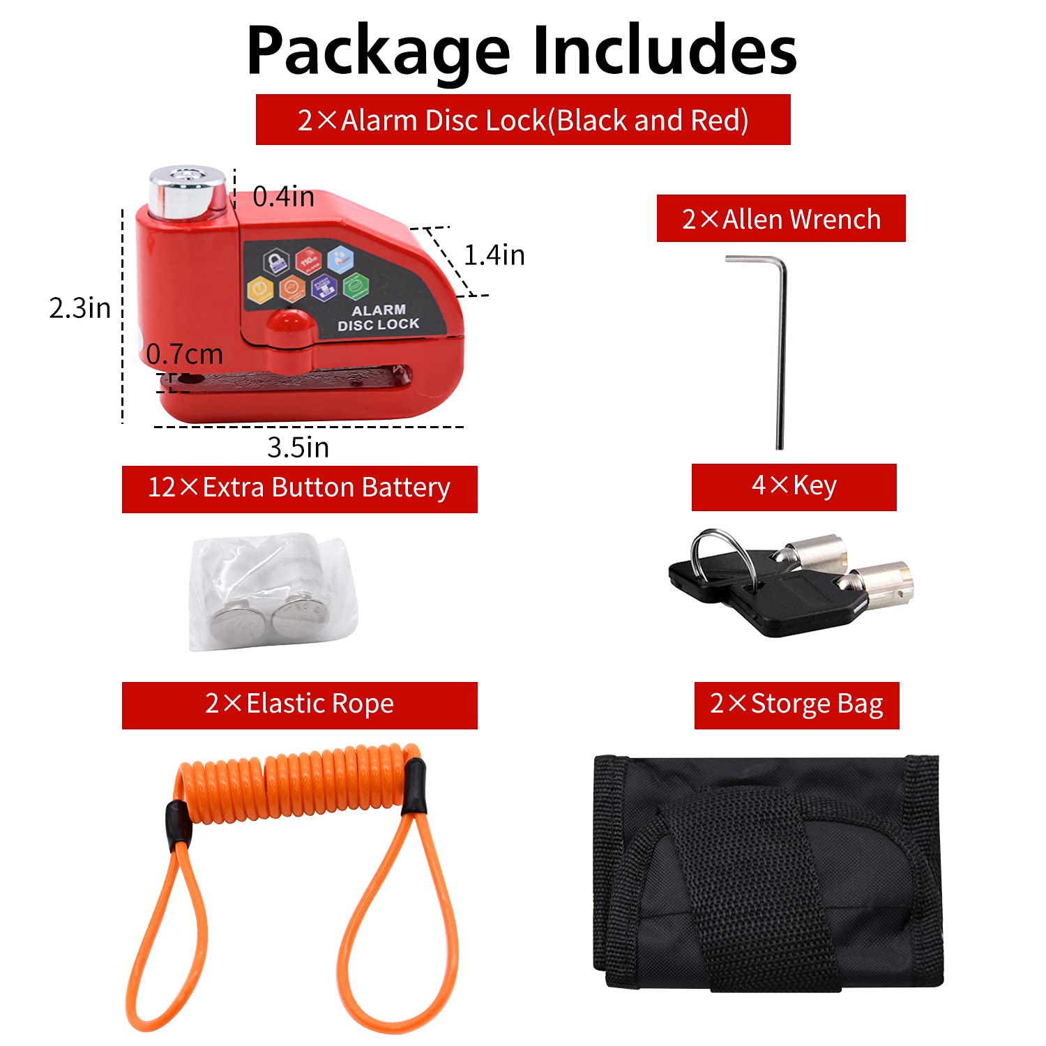 Ruby.Q alarm disc lock set black lock; rugged security for outdoor use.