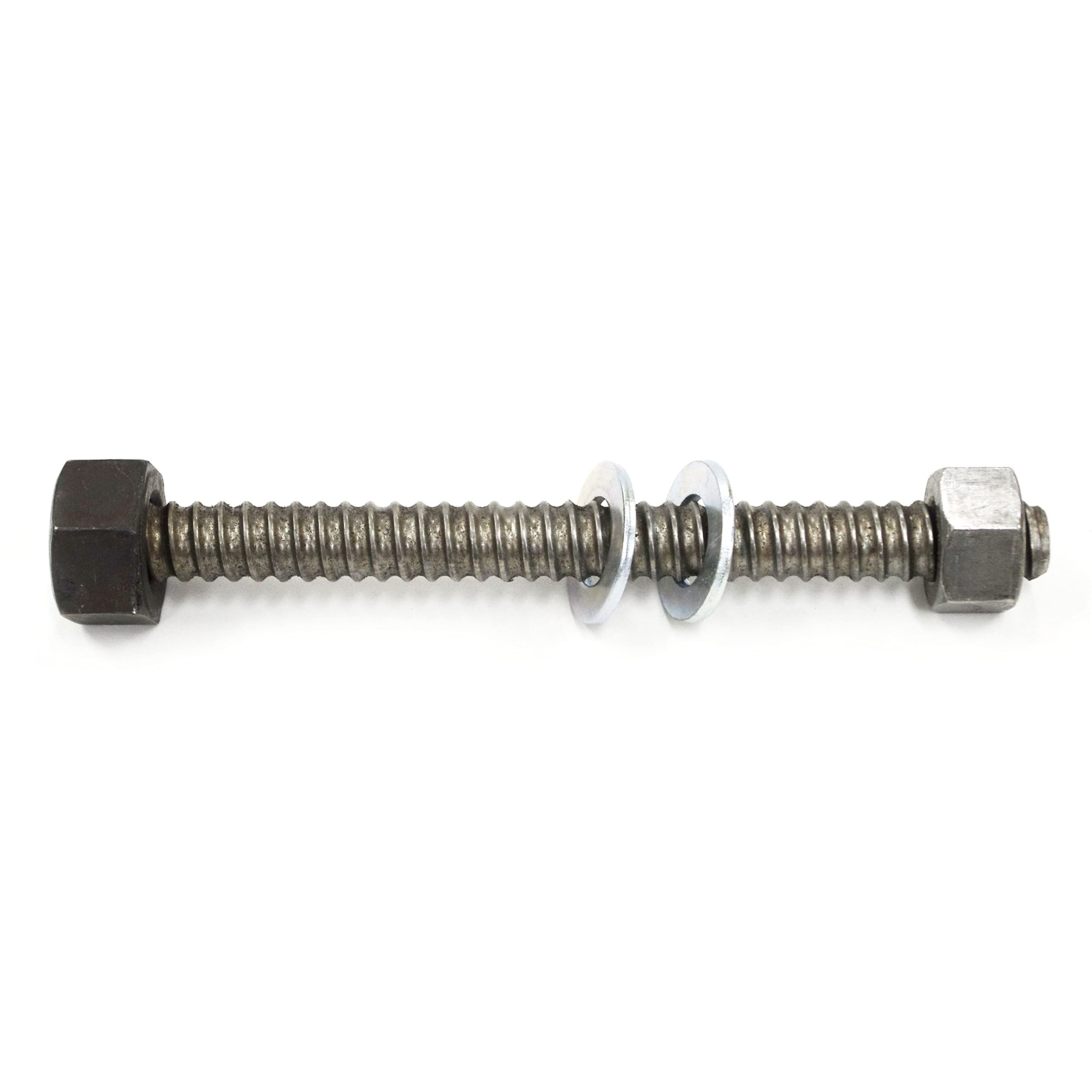 Close-up of welded-on nut and loose nut on Rudedog speed bolt.