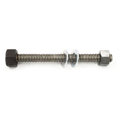 Close-up of welded-on nut and loose nut on Rudedog speed bolt.