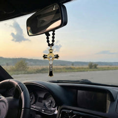 RUDELL 40-bead rosary with imitation stone beads for durable daily car use.