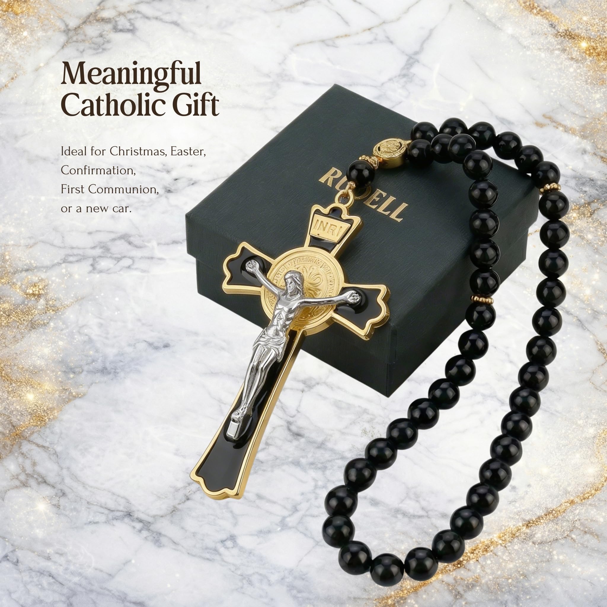 RUDELL Durable car accessory rosary, ideal gift for Catholics on the go.