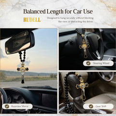 RUDELL Imitation stone beads and metal links for a sturdy car rosary.