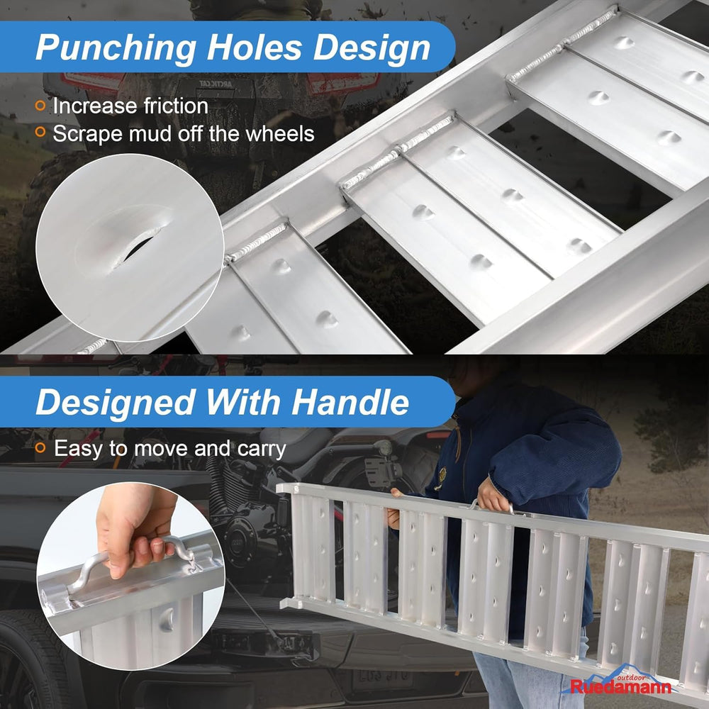 Ruedamann ramps feature punched holes to scrape mud and improve traction.