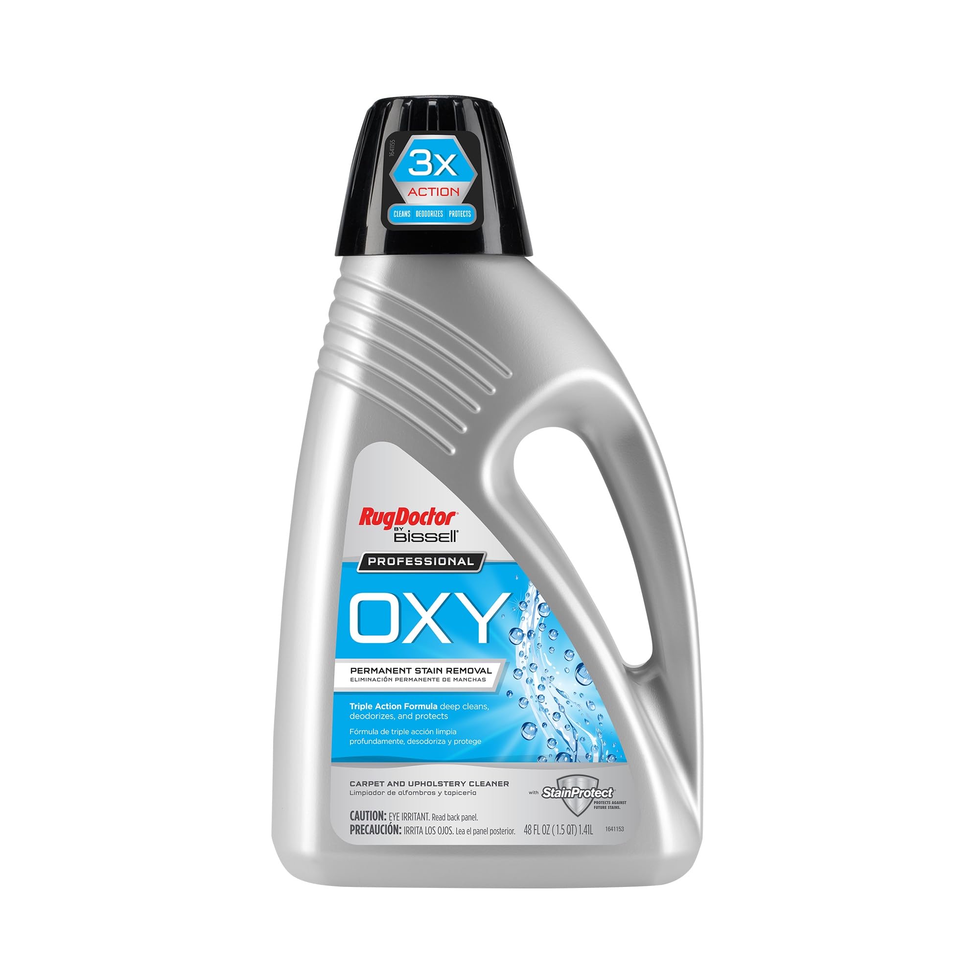 Rug Doctor by BISSELL Oxy Deep Cleaner bottle pours showing stain-fighting power.