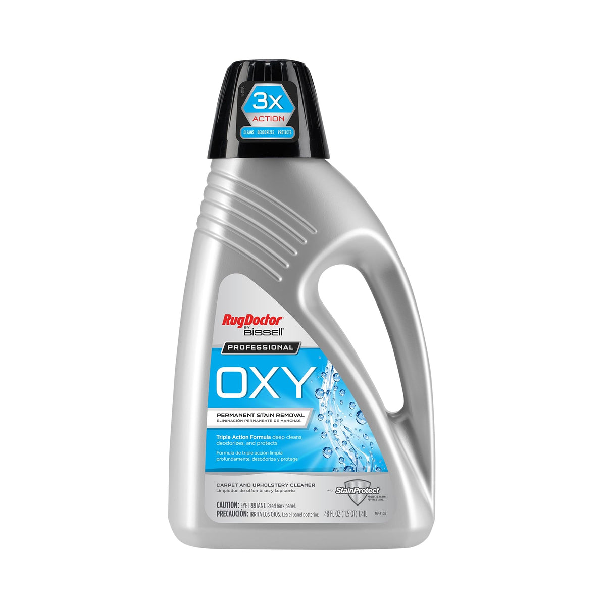Rug Doctor by BISSELL Oxy Deep Cleaner bottle pours showing stain-fighting power.