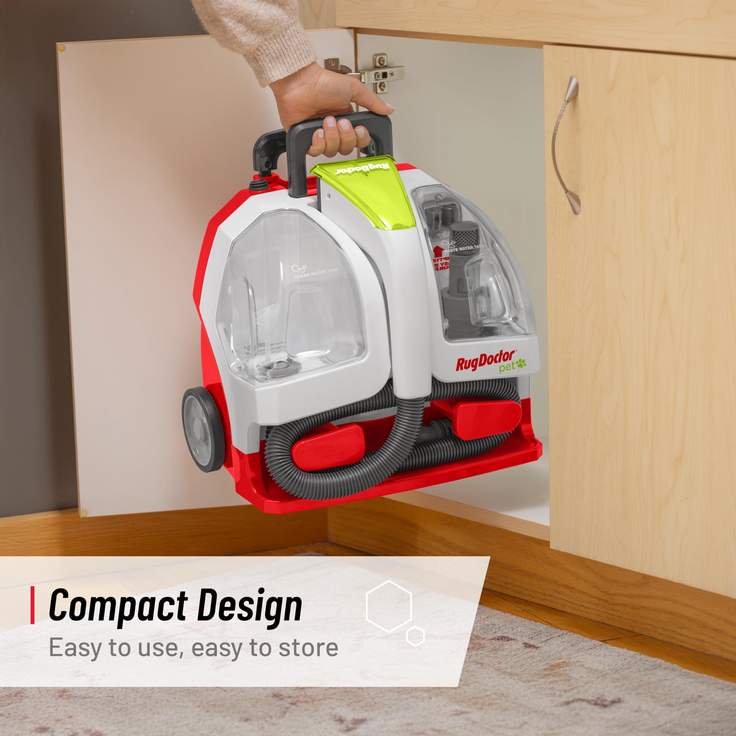 Rug Doctor Pet Portable Spot Cleaner ready for car interiors, upholstery and mats.