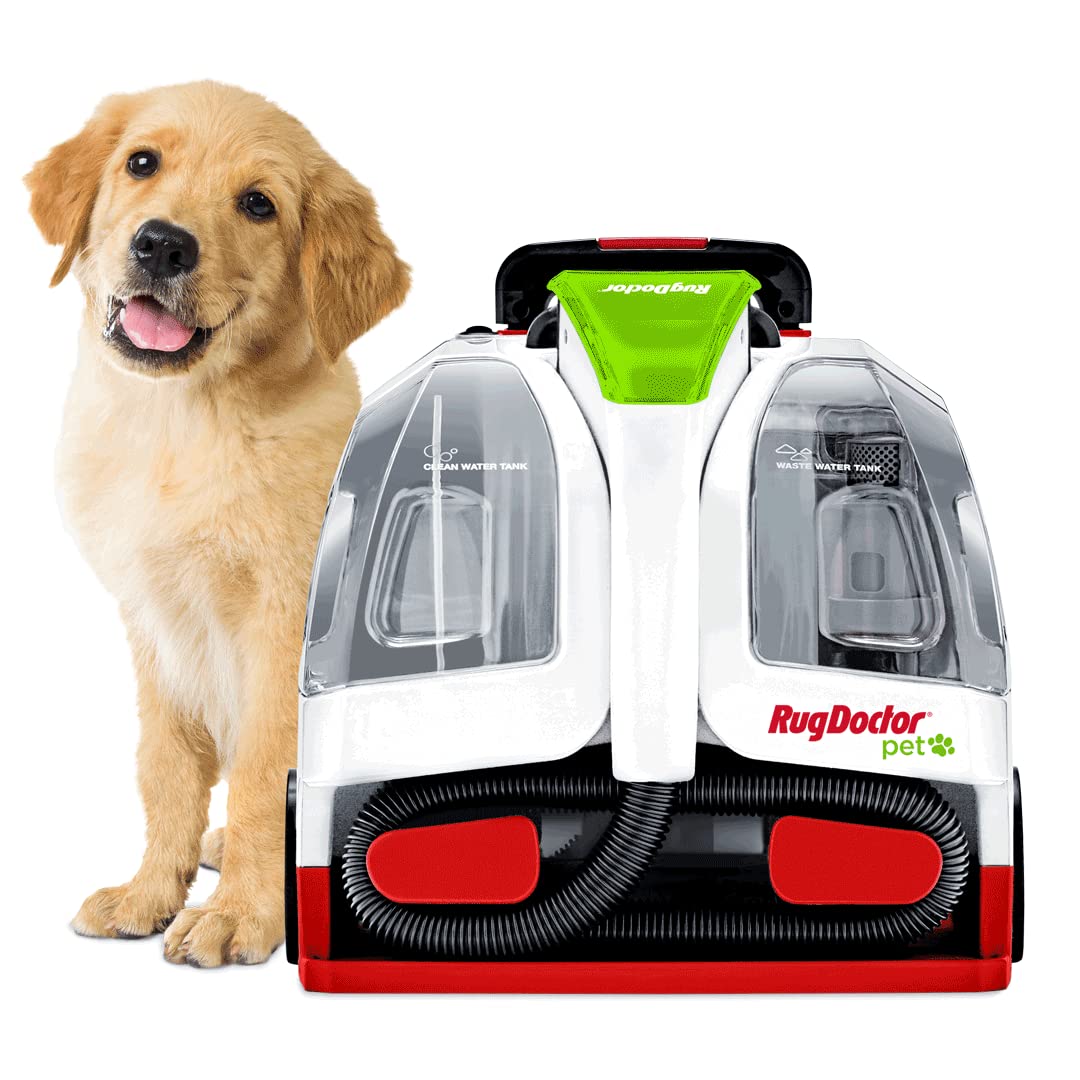 Rug Doctor Pet Portable Spot Cleaner front view highlighting compact design for easy maneuverability.
