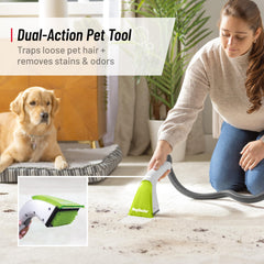 Rug Doctor Pet Portable Spot Cleaner side view shows wheels for versatile cleaning.