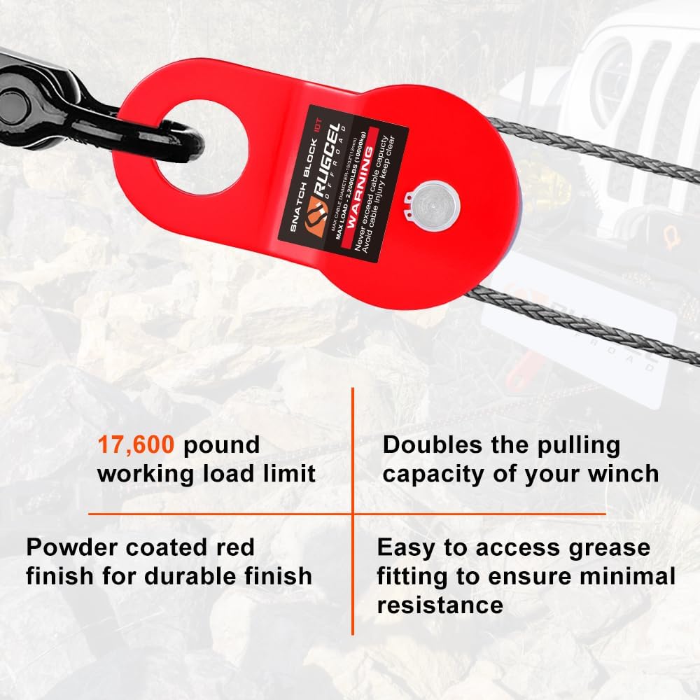 RUGCEL WINCH 10T rotatable rings enabling 90-degree pulls in rugged terrain.