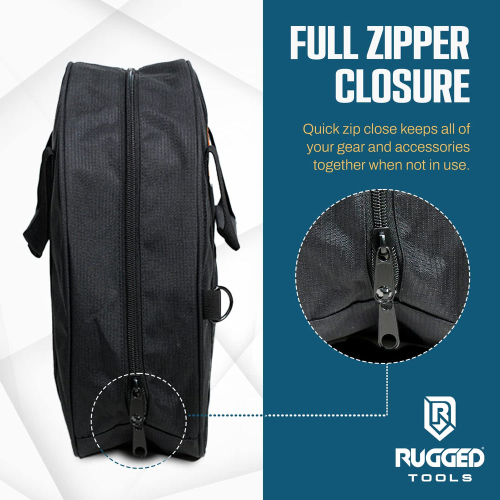 Rugged Tools cable bag with ergonomic handles makes transport simple and comfortable.