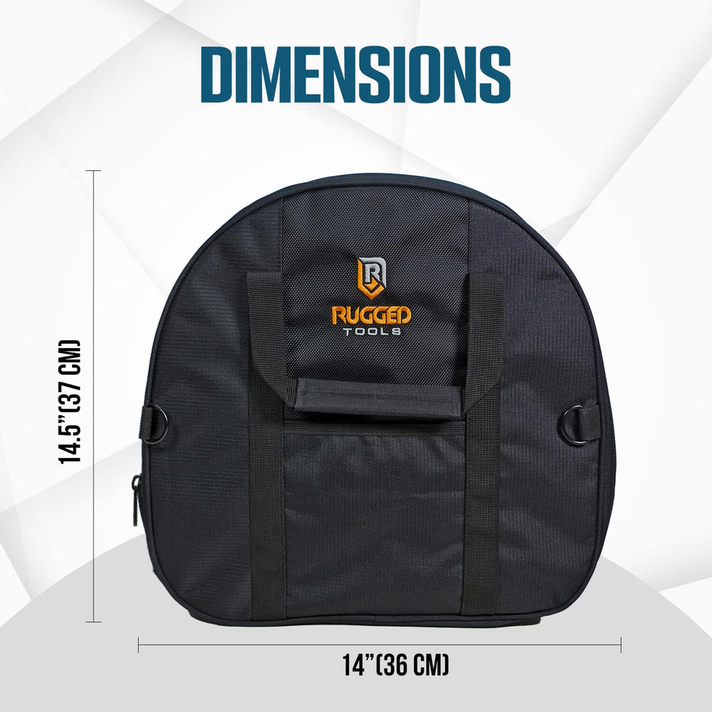 Rugged Tools cable bag jumper cables and extension cords neatly stored when not in use.