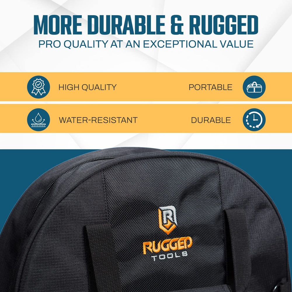 Rugged Tools cable bag large interior keeps multiple cords and hoses organized.