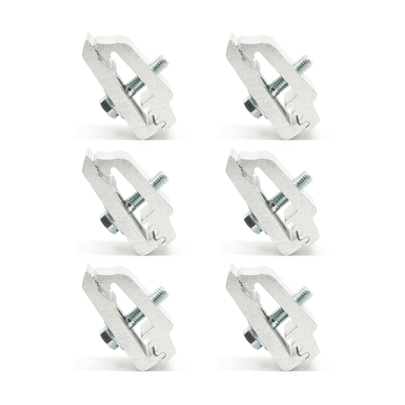 RuggedXL Low Pro aluminum mounting clamps securing camper to truck bed for stability