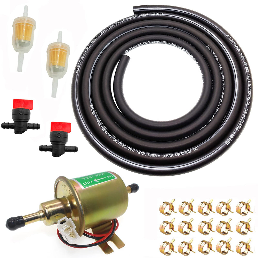 RUIDELI universal 12V fuel pump ready for lawn equipment setup.