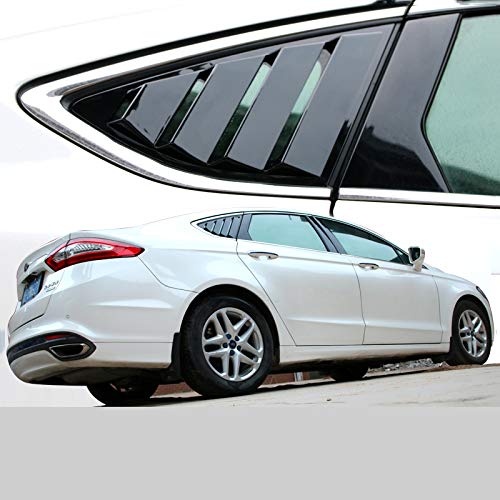 Shiny black Ruihe rear louvers on Ford Fusion enhancing style.