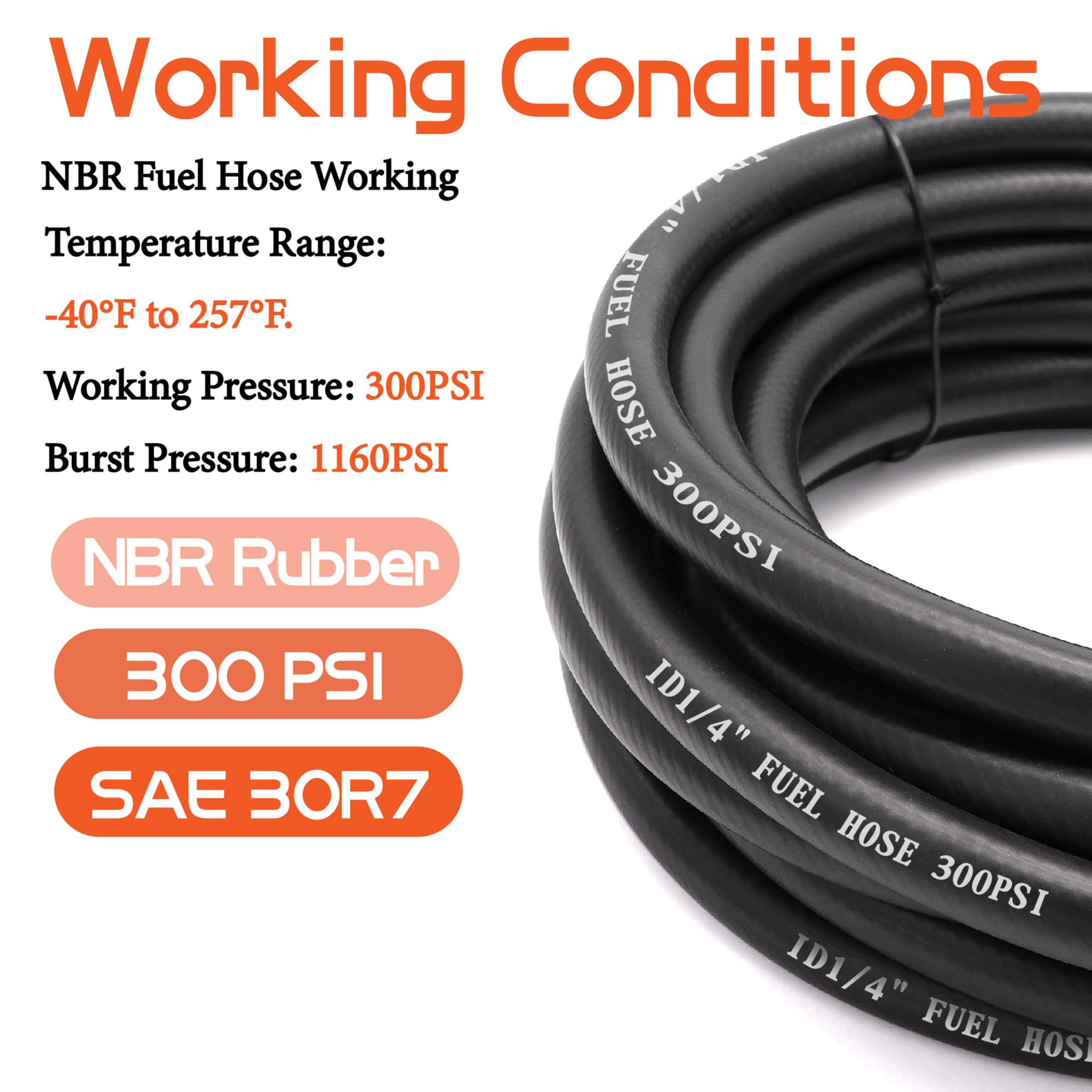 Ruikarhop hose handles up to 300 psi for fuel and oil systems.