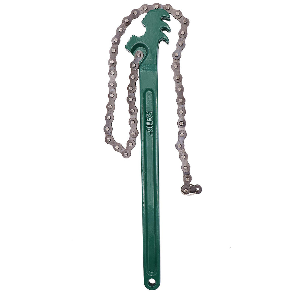 Ruikarhop heavy-duty chain wrench gripping an oil filter for easy removal.