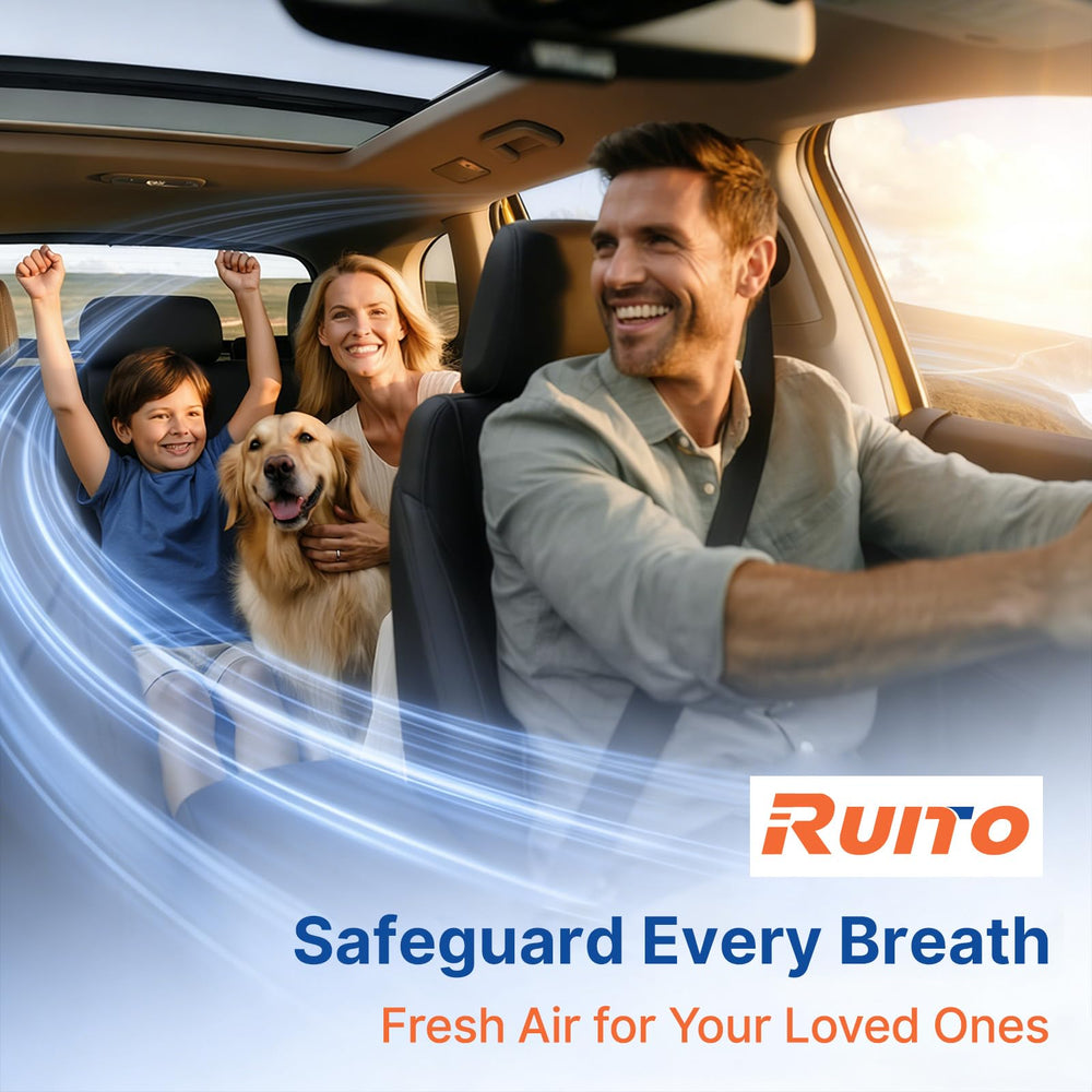 RUITO CF10285 installed in a mid-size SUV delivering refreshed interior air.