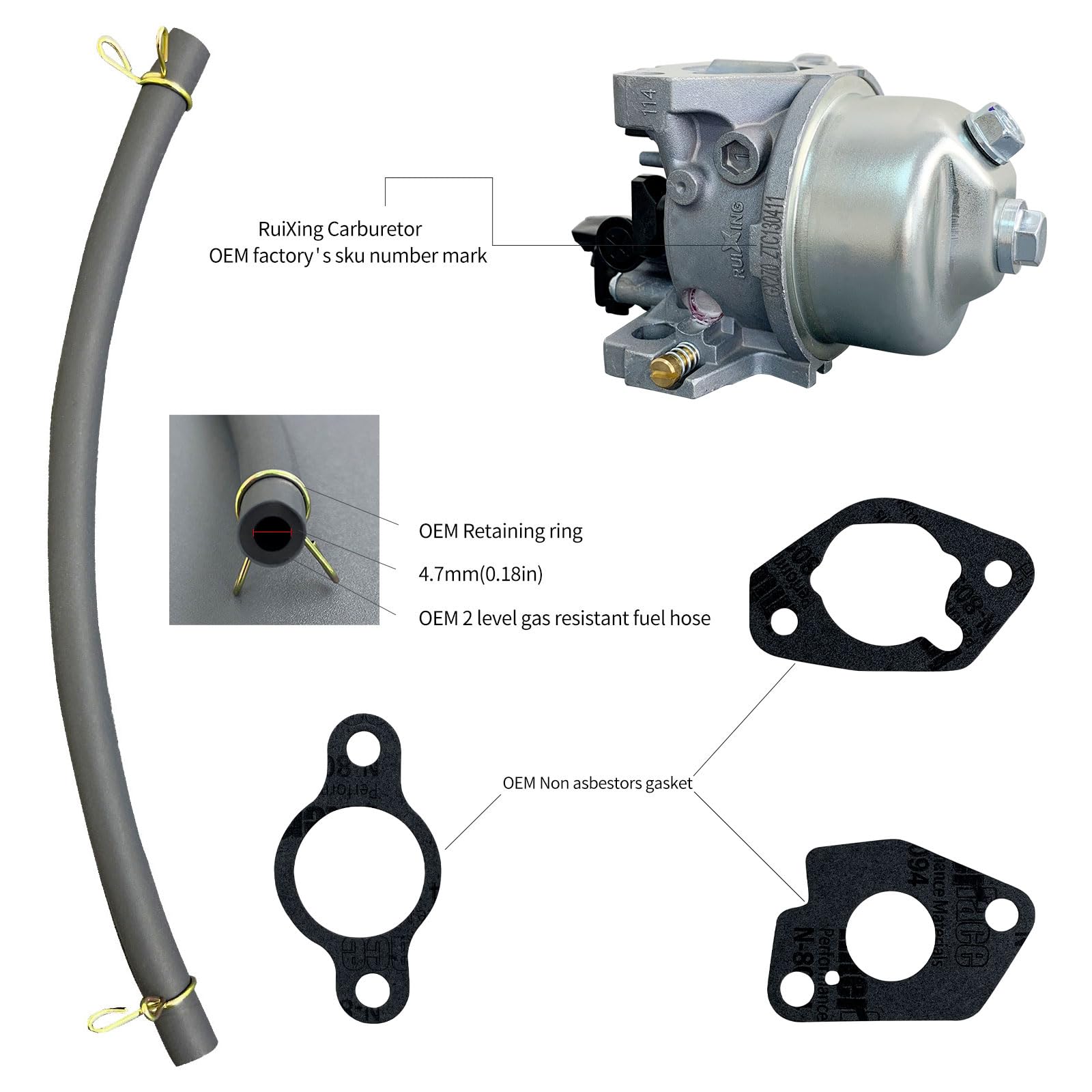 Ruixing GX270 carburetor gasket set for proper seal.