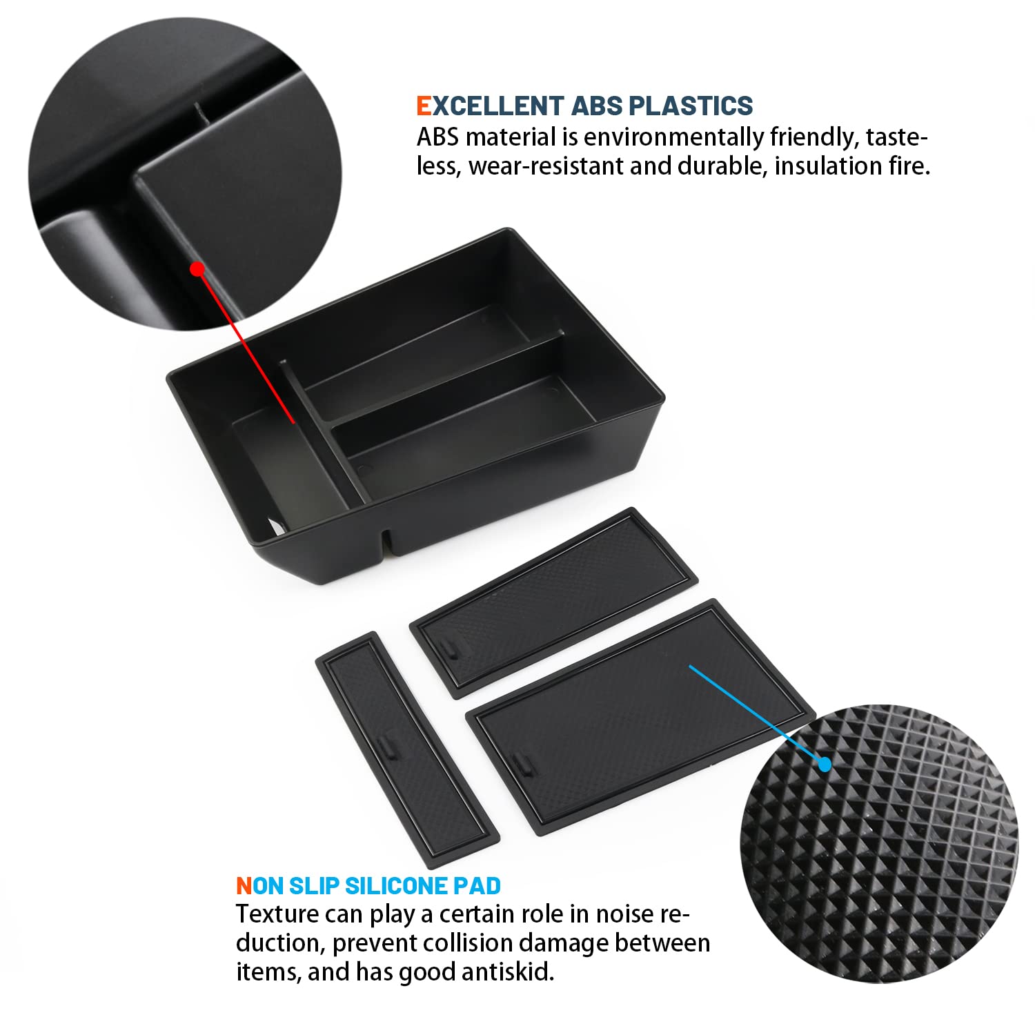 Ruiya non-slip pads stabilize items and reduce noise inside the BMW console.