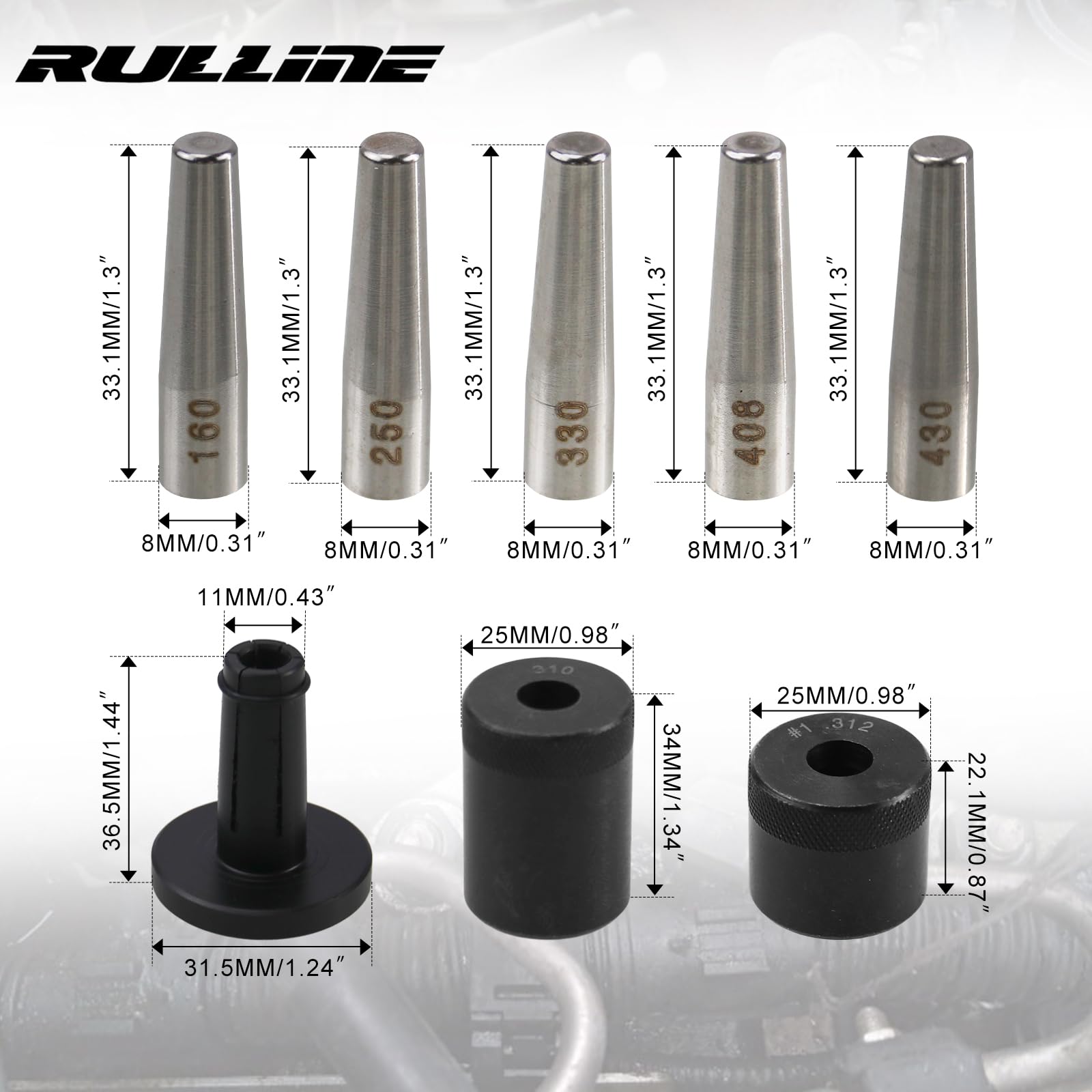 RULLINE 34720 injector seal installer kit side view with full tool set