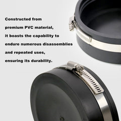 RULLINE 4in PVC cap installed on pipe end demonstrating leak-free temporary closure.