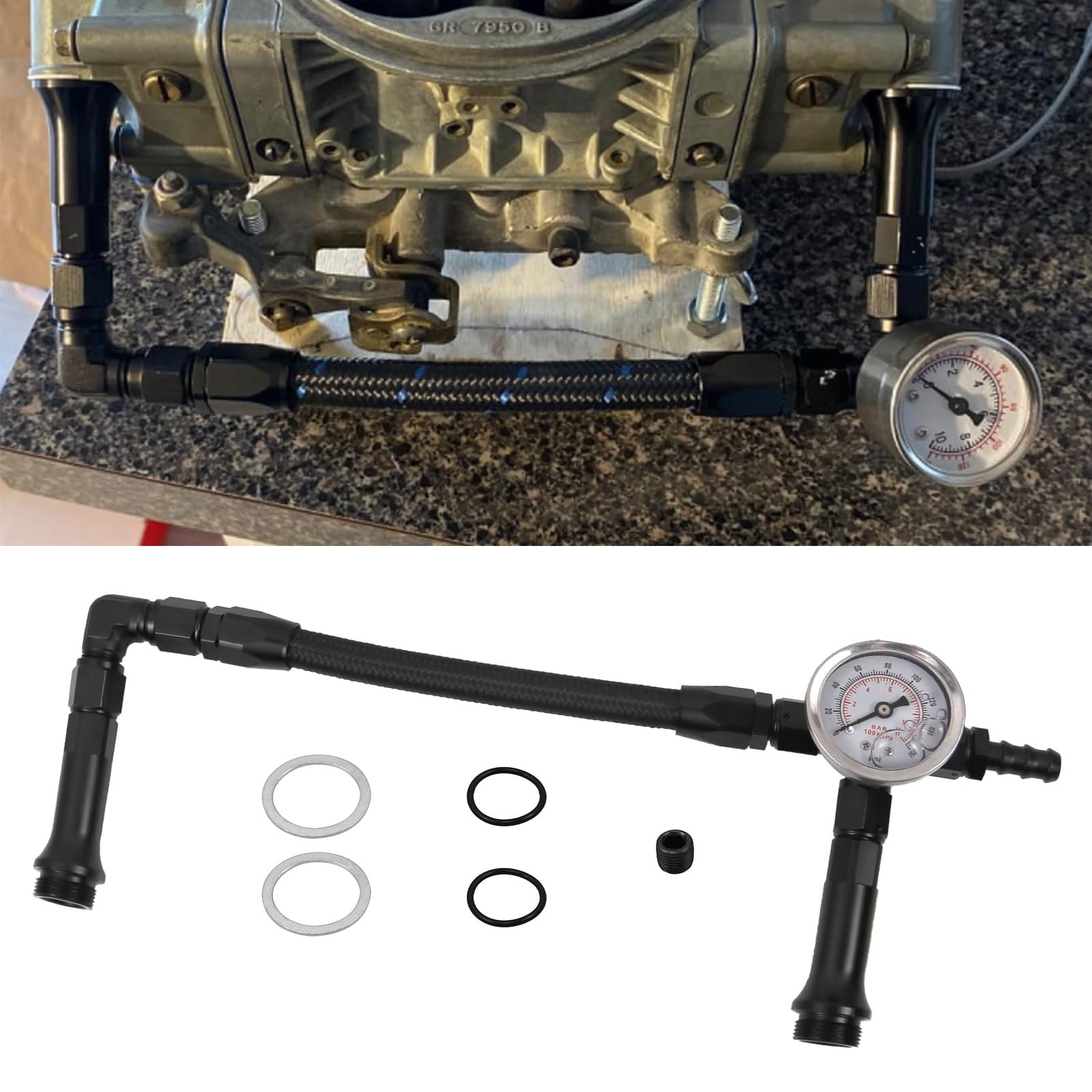RULLINE AN6 dual-feed braided fuel line assembly ready for installation
