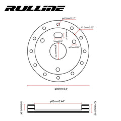 RULLINE billet spacer in black with 70mm and 74mm bolt circle compatibility