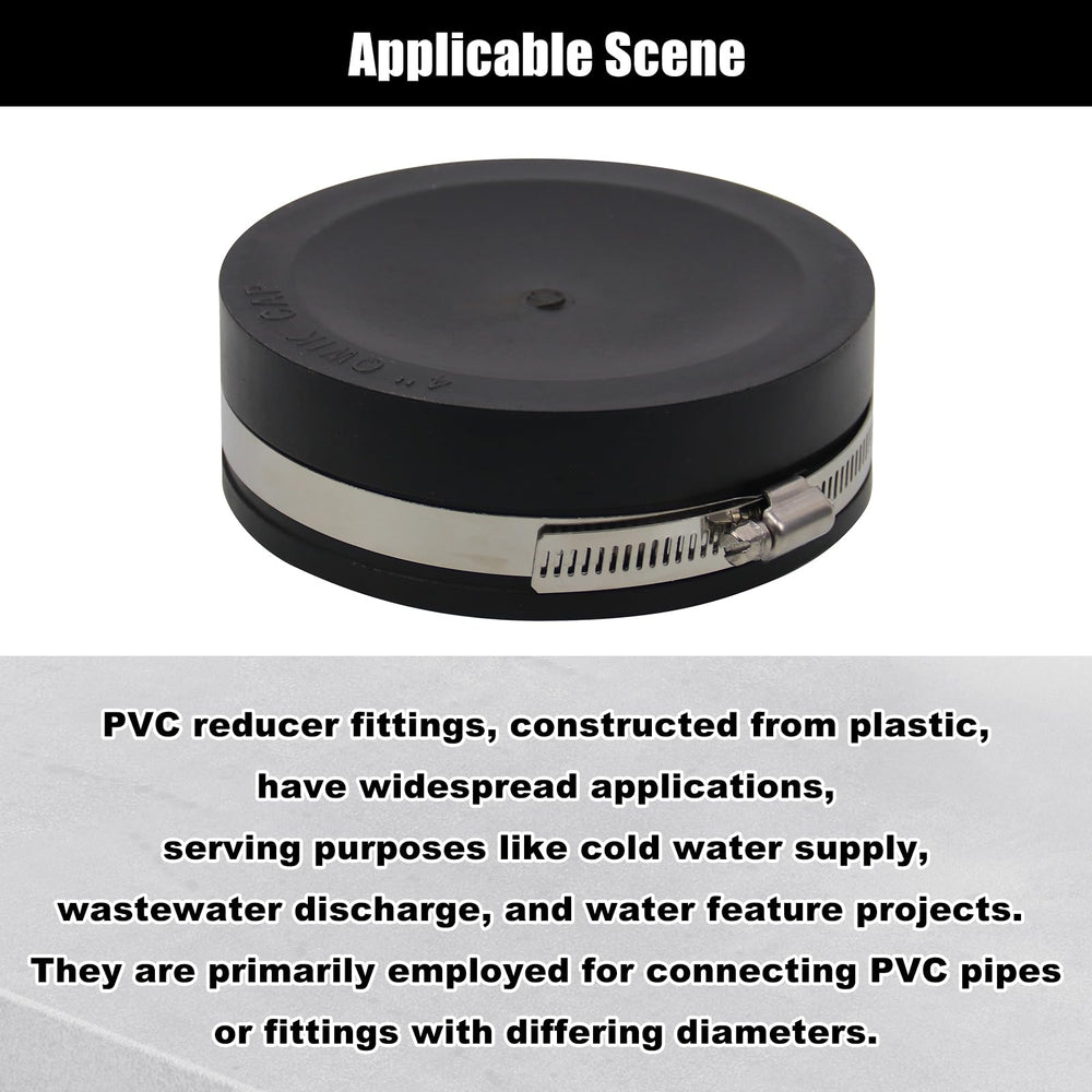 RULLINE black PVC cap in outdoor DWV use for non-pressure drainage applications.
