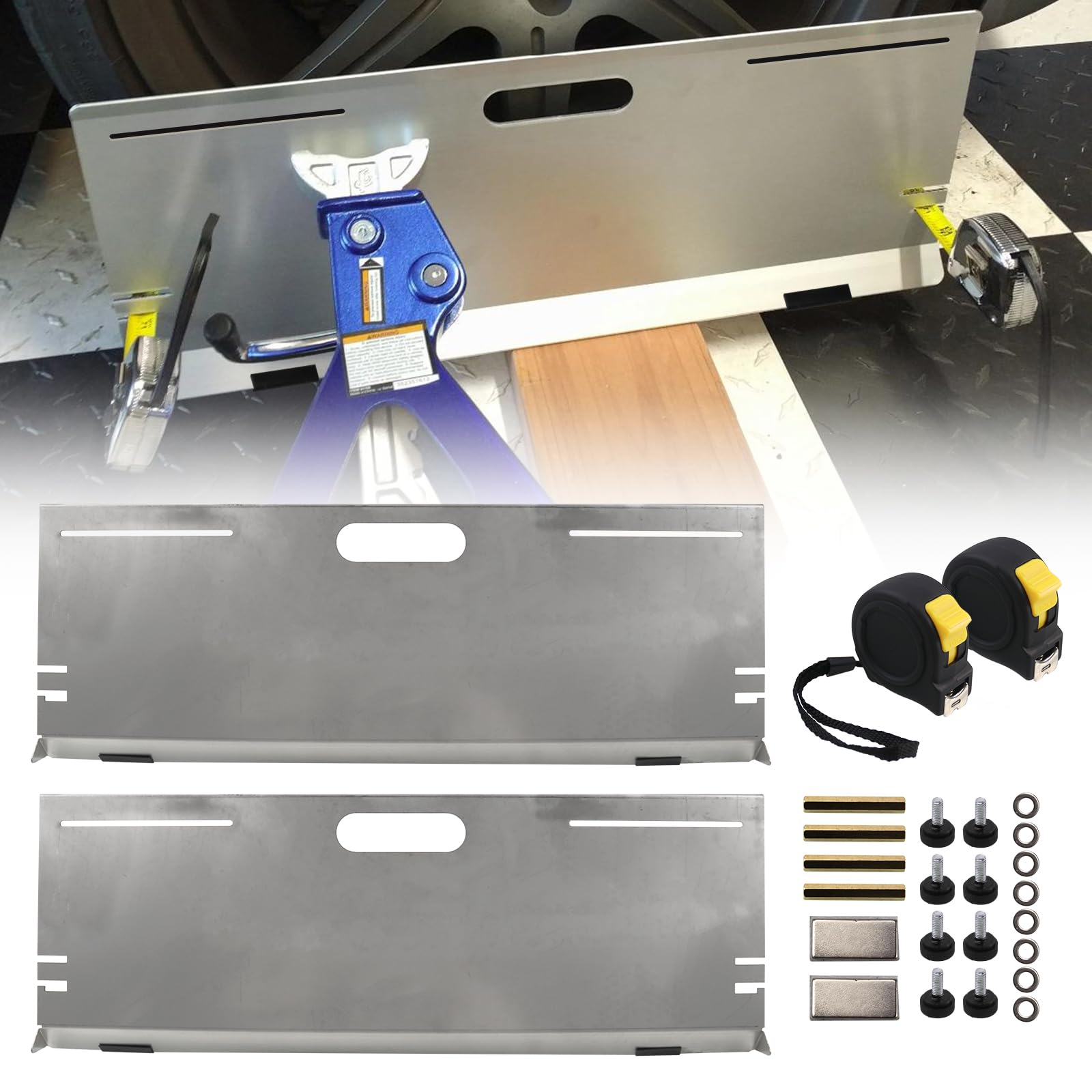 RULLINE toe alignment tool plates with magnetic slots for secure measurement.
